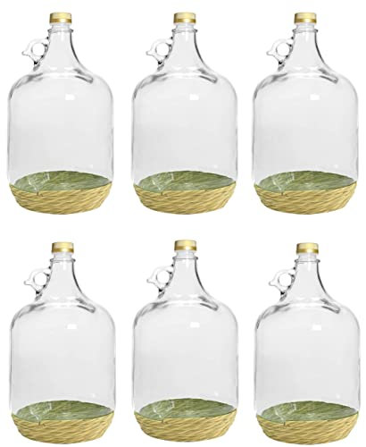 6er SET GLASBALLON MIT GRASKORB ! GÄRBALLON FLASCHE GLASFLASCHE WEINBALLON GLAS BALLON 5L