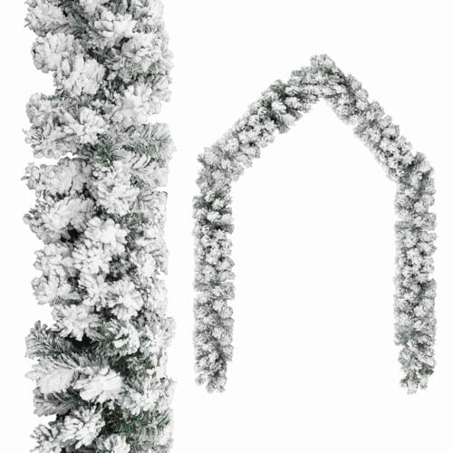 vidaXL Weihnachtsgirlande mit Schnee Künstliche Girlande Weihnachstdeko Tannengirlande Türgirlande Türbogen Weihnachten Grün 10m PVC