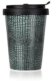 Mahlwerck Kaffeebecher to go, Porzellan Coffee to go Becher mit auslaufsicherem Deckel, Animal Print, Snake Crocodile, 300ml