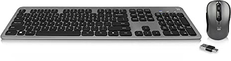 Ewent EW3263 -Tastiera e Mouse Wireless, Tastiera Completa con 13 Tasti Multimedia, Silenzioso e di Basso Profilo, Sistema di Risparmio Energetico, Colore Nero