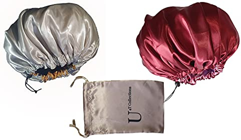 U4T Silk Bonnet for Sleeping; Experience Hair Care with Satin Bonnet Set, Perfect as curly hair products– Includes Hair bonnet (2 pack and Pouch)