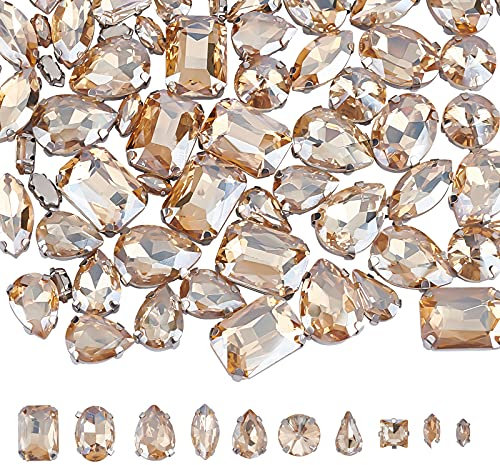 CHGCRAFT 100 Stück 10 Stil Strasssteine zum Aufnähen Glas Strasssteine Flatback Sew on Crystals Kralle Strassstein für Handwerk für Kunsthandwerk Kostüm Kleidung Schmuck, Gold