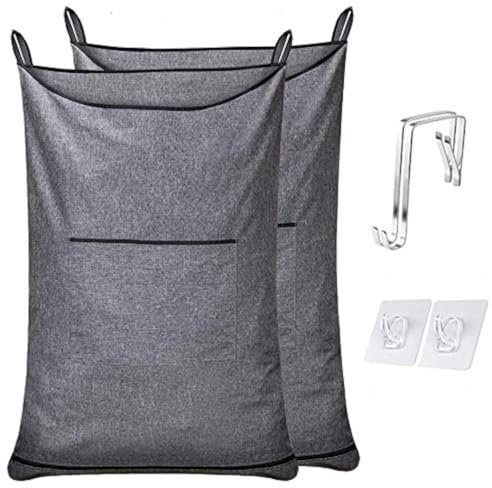 KINGSUSLAY Hängender Wäschekorb, Hängender Wäschekorb mit Aufhängehaken, platzsparender Badezimmer über der Tür Wäschesack (Beliebt Heather Grey, 2er Pack)