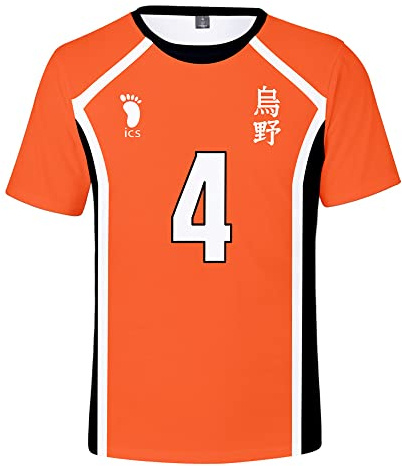 Damen Herren Japanese Anime Haikyuu T-Shirt Tops，Cosplay High School Karasuno Volleyball Team Trikot No.4 Tee Top