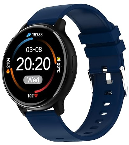 Fitnessuhr für Damen und Herren, Smartwatch, ultradünn und bunt, Überwachung der Herzfrequenz über 24 Stunden, Musiksteuerung über Bluetooth, Übungsmodus, mehrere Stoppuhr, blau, Einheitsgröße