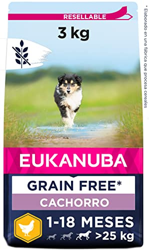 Eukanuba Welpenfutter getreidefrei mit Huhn für große Rassen - Trockenfutter ohne Getreide für Junior Hunde, 3 kg