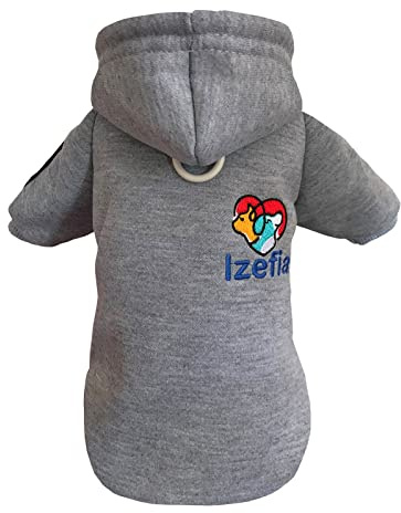 Izefia Hund Hoodie Kleidung Fleece Pullover Winter Sweatshirt Warme Baumwollschleife Basic für Kleine Welpen Katze Grau L