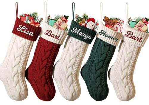 Personalised Christmas Stockings Custom Name Family Christmas Stockings 18” Large Knit Knitted Xmas Stocking for Kids, Rustic Farmhouse Fireplace Hanging Ornament Christmas Holiday Party Decoration