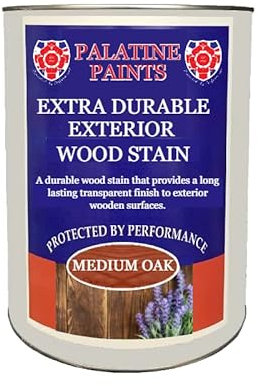 Palatine Exterior Extra Durable Wood Stain - Transparent Gloss finish (Medium Oak, 1 Litre)