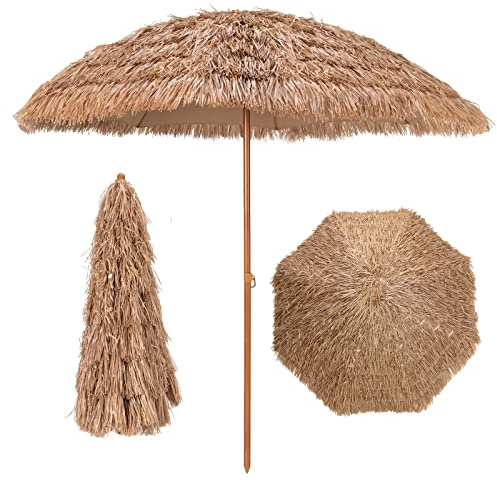 GOPLUS Sonnenschirm Hawaii, Strandschirm φ 243cm, Strohschirm mit 8 Rippen, Terrassenschirm tragbar leicht, Tischschirm zum Sonnenschutz, Sonnenschirm für Strand Terrasse Garten Pool Balkon