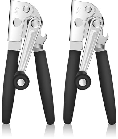 2 abrelatas comerciales, abrelatas manual, resistente, fácil para latas grandes, abrelatas de manivela de mano con cómodas asas largas, abrelatas de borde liso con hoja de acero de alto carbono