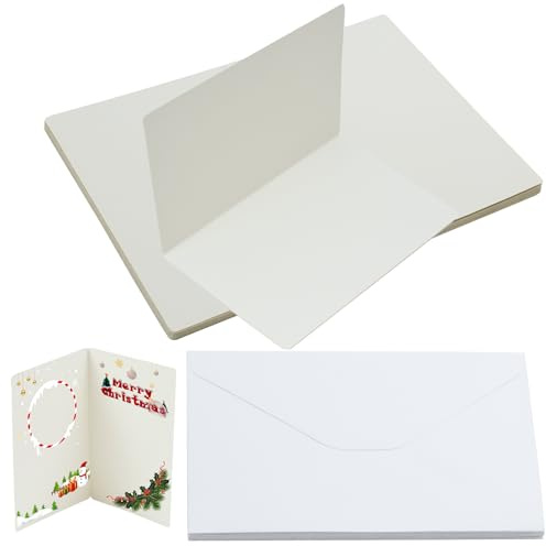 QincLing 20 Pieces Cards and Envelopes, 10 PCS Large White Card 10 PCS Envelopes Blank Cards Blank Greeting Cards Craft Printing Card for Christmas Card Making White Paper Crafting Painting