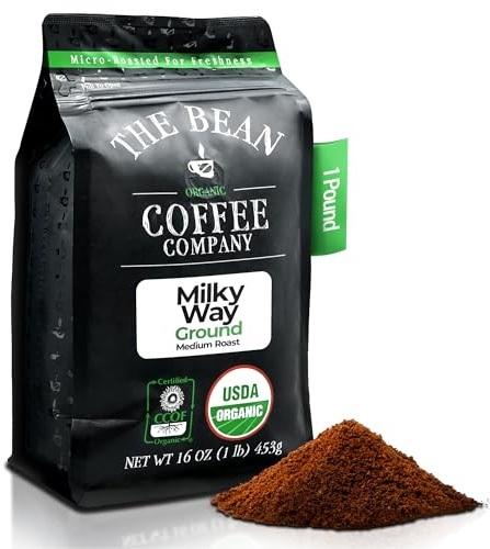 The Bean Organic Coffee Company Milky Way, Medium Roast, Ground Coffee, 16-Ounce Bag, Café molido tostado orgánico