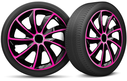 Radkappen 13 Zoll Radzierblenden 4er Set passend für alle Stahlfelgen - Einstellbarer Sicherungsring - Schwarz Rosa Pink