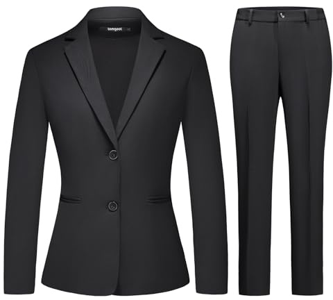 Lamgool Women's 2 Piece Business Suit Single Breasted Blazer Pant Set Slim Fit for Work Office Daily Wear (Black, Medium)