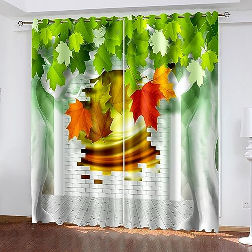 Skcess Küchen Gardinen, Curtains & Drapes Grün Rosa Wasserblume Vorhang Polyester Gardinen 2er Set 107x214cm(WxH)