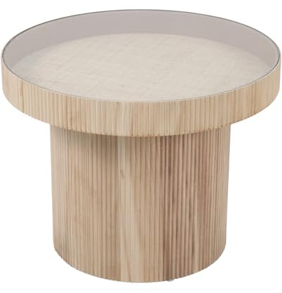 SVITA Miguel Beistelltisch mit Glas Coffeetable Couchtisch klein rund Sofatisch Natur 59 x 45 cm (ø x H)