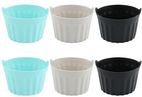 Pack of 6 Ramekins for Air Fryer Food-Grade Silicone Moulds for Air Fryer with Handle Tower Air Fryer Egg Moulds in to Dishwasher Universal Fit Air Fryer Accessories for Kitchen (Grey Blue Black)