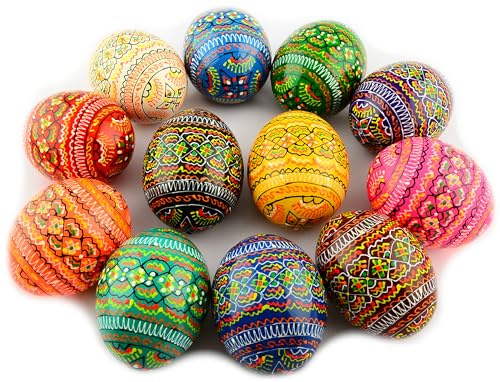 SKRRYNYA Ostereier bemalte Eier Holz Ukrainisch Pysanky Pysanka Polnisch Pisanki Tschechische Kraslice, 12 Stück