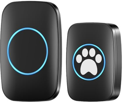 DONGKER Haustiere Kabellose Trainingsglocken, Drahtlose Hundeklingel/Katzenklingel Buzzer, IP44 Wasserdicht Türglocke mit 60 Klingeltöne und 5 Stufen Einstellbare Lautstärke für Hunde und Katzen