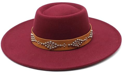 SOYNIA Fedora Trilby Filzhut Hut Hüte Für Damen 9,5 cm Breite Krempe Filzhut Panamahut Herren-Jazzhut 56–58 cm Rotwein