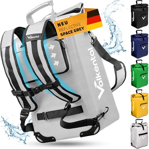 Valkental® 3in1 Fahrradtasche [Bis 25L] - Das Original - Geeignet als Gepäckträgertasche, Rucksack und Umhängetasche - 100% Wasserdicht & Reflektierend - Sichere Befestigung [Abschließbar] Laptopfach