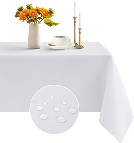 Romanstile Tischdecke Weihnachten weiß 140x180 abwaschbar,wasserabweisend und schmutzabweisend Tischtuch Table Cloth Tischwäsche für Geburtstag,Party,Hochzeit,Garten,Esstisch,Outdoor,Restaurant,Hotel