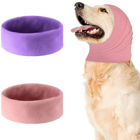 TRKETK 2 Stück Hundehals und Ohrenwärmer für Hunde, Haustier Warme Ohrenschützer Kapuzenpullis für Hunde Katzen Hündohr Muffs Noise Protection Waschbare Weiche Haustiermützen (Lila + Rosa, L)