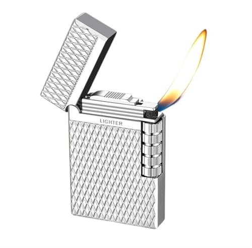 BXFFFCEO Accendino con accensione a Scorrimento Laterale retrò, Accendino a Fiamma Aperta, Accendino a Fiamma Regolabile butano Riempito di Gas, Accendino in Acciaio Flip Uomo, (Senza Gas)(C)