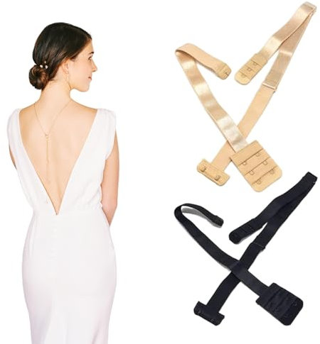 2 PCS Backless Bra Extender, Adjustable Low Back Converter Strap for Women - Converter Extender, Adjustable Low Back Bra Straps Accessory for Backless Dress (Black Nude)