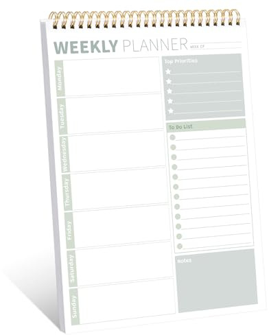 Thboxes Undated Weekly Planner Pad, 52 Sheets To Do List Pad Desk Planner Meal Planner for Study Work Menu, 100GSM Thick Paper, 25 x 17 cm, 1 Year of Use