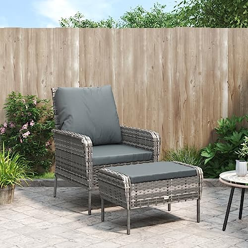 Keyroto Gartenstühle mit Fußhocker Grau Poly Rattan, Gartensessel, Gartenstuhl, Terrassenstühle, Garten Stühle, Balkon Stuhl, Garten Stuhl, Balkonstühle