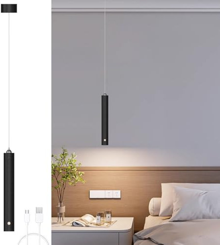 ACMHNC Black Battery Operated Pendant Light, 4 x 11 cm, Bedroom, Living Room, Dining Bedside Table