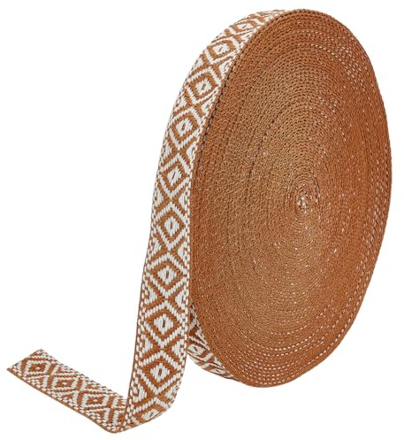 WADORN 18.28 m 23mm Jacquardbandbesatz Gewebte Nähbänder Im Vintage Boho Stil Mit Rauten Und Geometrischer Stickerei Aus Polyester Zum Selbermachen von Geschenkverpackungen Kleidung braun