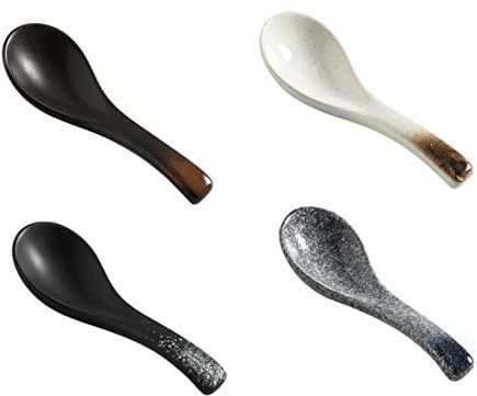 OKUMEYR 4pcs Ceramic Spoons Retro Style Japanese Cuisine Rice Scoops Kitchen Gadget for Serving
