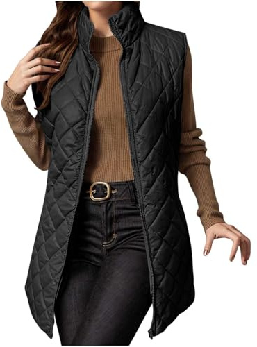 ANHATUIV Gilet matelassé pour femme - Gilet matelassé sans manches - Veste d'hiver chaude à col montant - Veste chaude et épaisse - Manteau rembourré pour femme, Noir , L