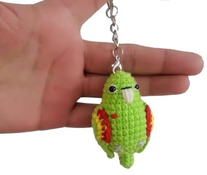 Crochet Parrot Keychain, Handmade Knitted Parakeet Cockatiel Caique Budgerigar Keyring Pendants Ornaments for Home Office Car Decor Gift (O)