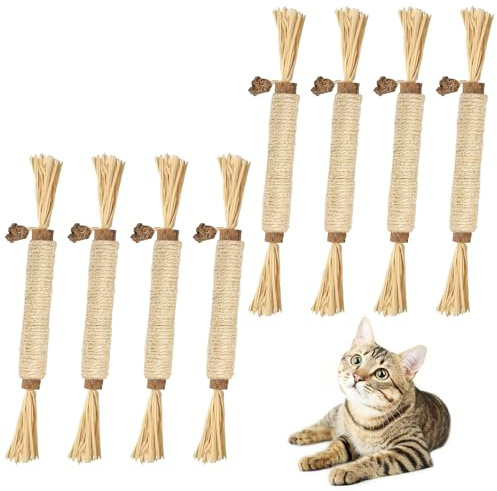 SEMINISMAR Bâtonnets Herbe à Mâcher Matatabi, pour Grincer des Dents,Baton Chat,Jouets molaires de Chat en Bois Naturel (Beige*8 PCS)