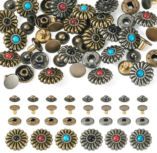 PandaHall, 18 set di rivetti con chiusura a vite in pelle, rivetti floreali a scatto per abbigliamento, bottoni per borse, decorazioni, borchie per borse, scarpe, artigianato in pelle, cinture