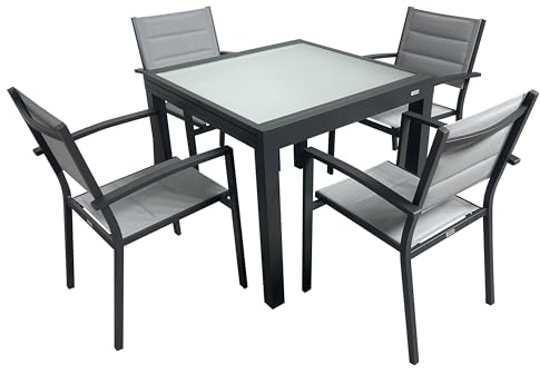 MOMMA HOME Set Mesa Extensible y 4 sillas terraza, Conjunto Muebles Jardín Exterior 5 Piezas, Estructura de Aluminio, Mesa y Sillas Terraza Impermeables, Resistentes a Exterior (Gris Antracita)