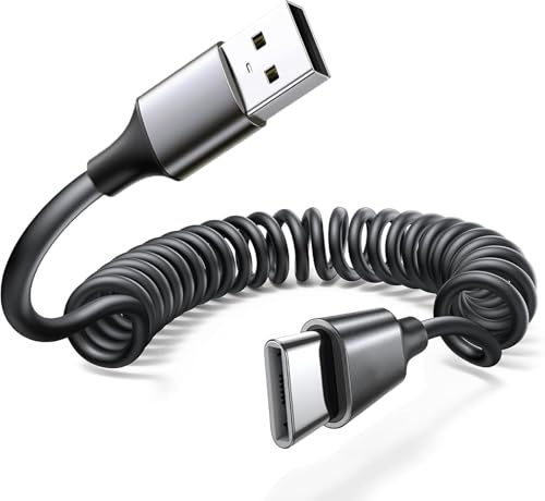 USB to USB-C Coiled Cable 5ft (1.5m), iPhone 16e Retractable Fast Charging Cord, USBC Spring Cable for iPhone 16e 16 Pro Max 17 Plus, Samsung Galaxy S25 Ultra, Pixel 9 Pro Android Auto Apple CarPlay