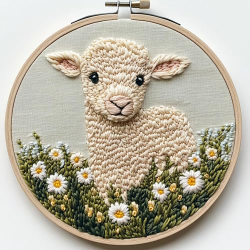 Productcaff Punch Needle Kit for Beginners Needle Punch Starter Kits with Sheep Pattern Punch Stitching Kit for Kids Adults, DIY Art Crafts, Perfect for Festival Decorations & Gifts