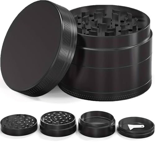 Grinder en 4 pièces,Broyeur d'herbes,Metal Hand Grinder avec tamis et dessus magnétique,pour Le Broyage D'herbes Épices Plantes Feuilles（Noir）