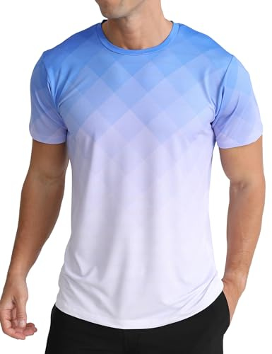 APTRO Herren T Shirt Sport Tshirts Trainingsshirt Funktionsshirt Schnelltrocknend Laufshirt Gym Shirt Farbverlauf Blau XXL
