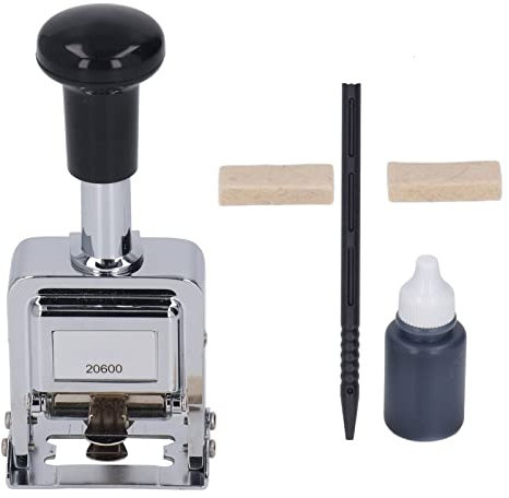 MUNEFE Self -Inking -Nummernstempel, automatische Nummerierungsmaschine, Metallnummer -Briefmarken -Kit für Dokumentenidentifikation, Datum und Nummernstempel
