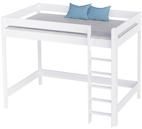 KidsComfort Hochbett Kinder Hugo 140x70 cm weiß I Kinderbett Kinderhochbett mit Treppe aus Holz I Hochbett für Kinderzimmer I Loft Bed ohne Matratze