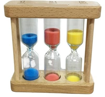 ENWWCH Sablier Combinaison de 1/3/5 Minutes, sablier en Bois, Brosse à Dents, minuterie de thé, Artisanat créatif, synchronisation colorée pour Le Chronométrage(Blue Red Yellow)