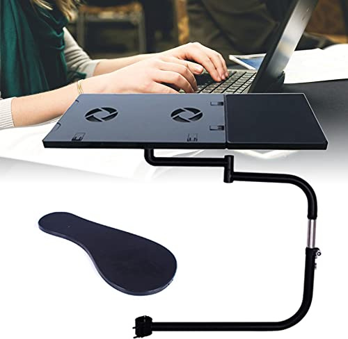 Stuhl Klemme Tastatur Halter, 360° Verstellbares Tastaturständer Laptop Tastatur Laptophalter Laptop Elbow Handgelenkstütze Edelstahl Neigbar Halte mit Mauspad USB Lüfter für Sitzende Büroangestellte