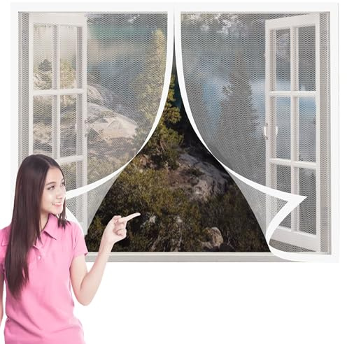 Moustiquaire Porte Fenetre Magnetique 76 x 103 cm Moustiquaire sur Mesure Anti Insecte Pliable pour La Plupart Les Types de Fenêtres Ou Porte, Blanc