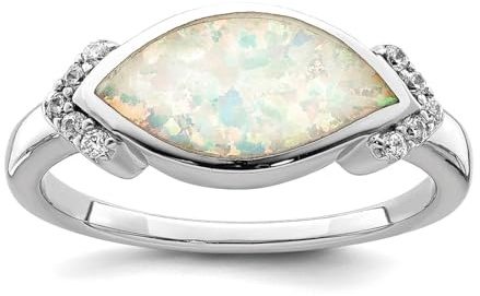 Bague en argent sterling 925 plaqué rhodium avec opale marquise et zircone cubique imitation diamant pour femme, US 6 | EU 52.75 | DE 16.5 | JP 12 | UK M, Zircone cubique Pierre précieuse Métal
